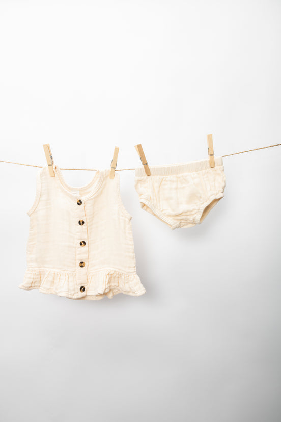 Ruffle Tank + Bloomer Set - Cream