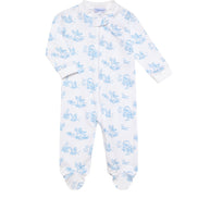 Blue Toile Zipper Footie
