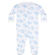 Blue Toile Zipper Footie