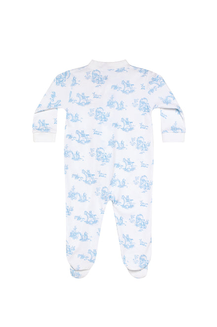 Blue Toile Zipper Footie