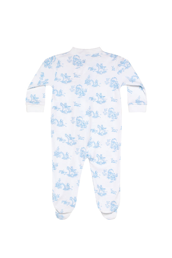 Blue Toile Zipper Footie